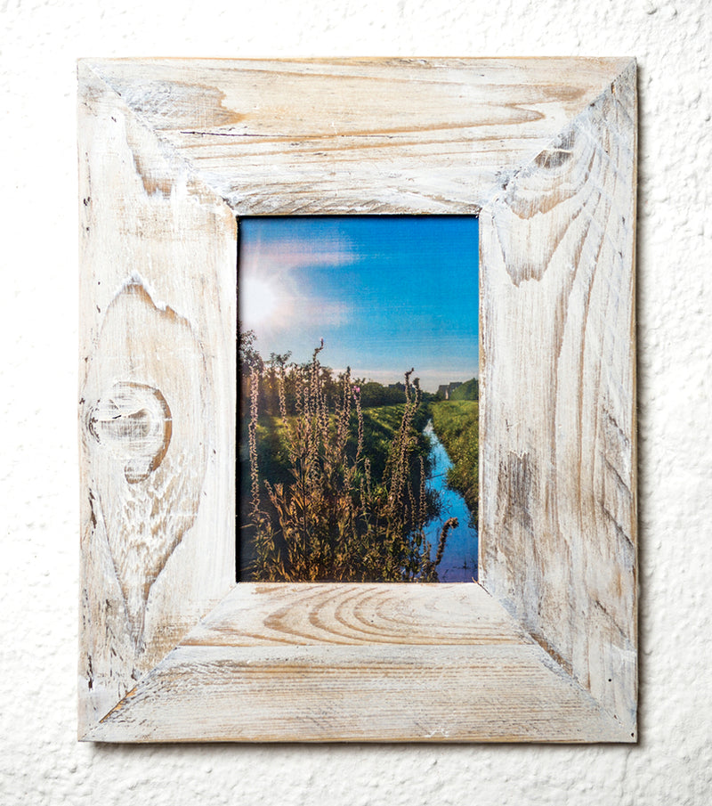 Upcycling Bilderrahmen aus Holz einer Obstkiste für 10x15 Nachhaltig shabby weiss SPO Sankt Peter Ording