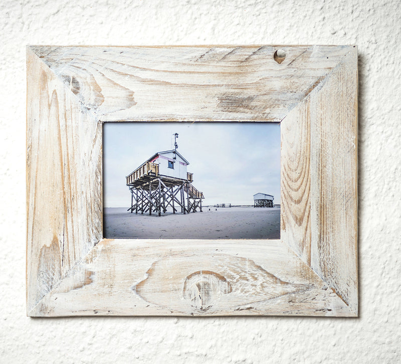 Upcycling Bilderrahmen aus Holz einer Obstkiste für 10x15 Nachhaltig shabby weiss SPO Sankt Peter Ording